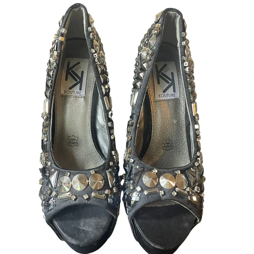 Womens Edgy Punk Studded Goth‎ Platform Stiletto Peep Toe Heels Size 7.5 Goth